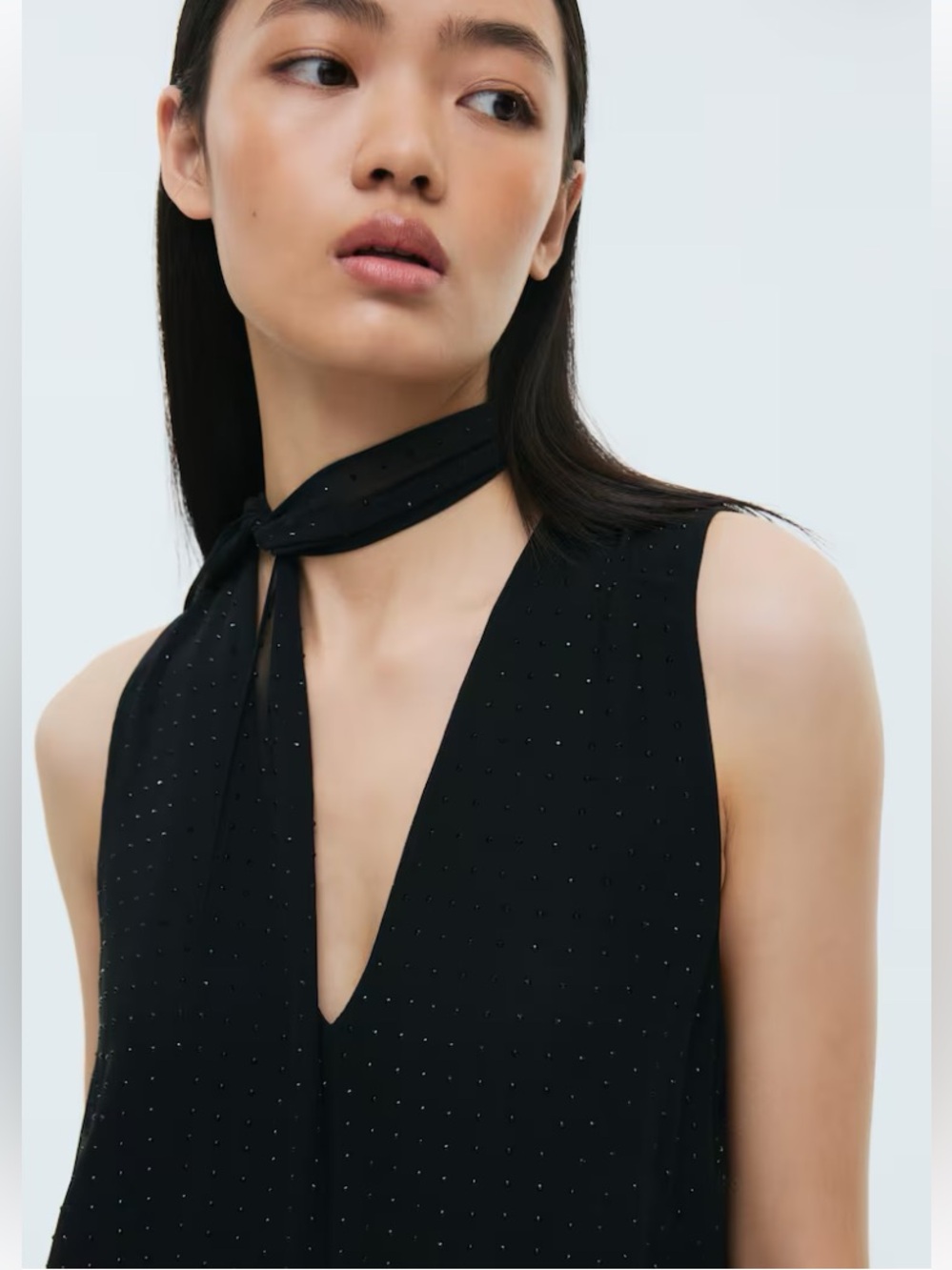 Opaque Studded Chiffon V-Neck Dress with scraf detail - NWT, size L/XL